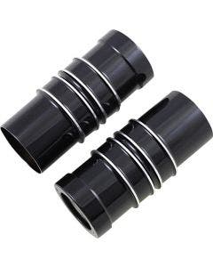 Covington Customs Black Ripper Finned Billet Fork Bellows Leg Bells Harley 14-Up