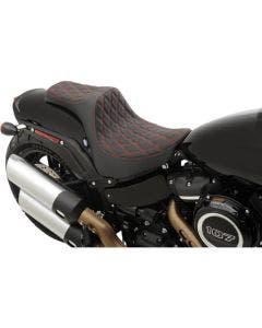 Drag Predator III Double Diamond Red Stitch 2-Up Seat 18-23 Harley Fat Bob FXFB