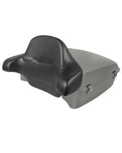 Hogworkz River Rock Gray Denim Chopped Tour Pack Full Backrest Chrome Hardware for Harley FLH '97-'24