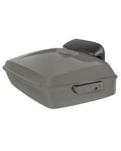 Hogworkz River Rock Gray Denim Chopped Tour Pack Slim Backrest Chrome Hardware for Harley FLH '97-'24