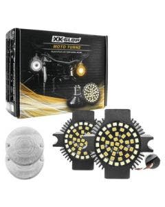 XK Glow Clear White/Amber LED Turn Signal Indicator Lens Kit Harley Flat 1157