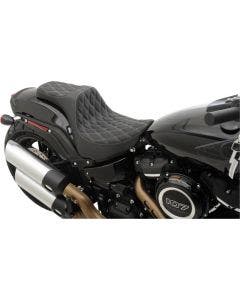 Drag Predator III Double Diamond Silver Stitch 2-Up Seat 18-23 Harley Fat Bob FXFB