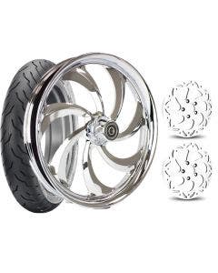 DNA Chrome Storm 21" Front Wheel Tire Dual Rotors Package 08-21 Harley FLH
