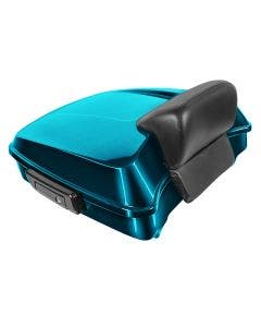 Hogworkz Tahitian Teal Chopped Tour Pack w/ Slim Backrest Black Hardware for Harley FLH '97-'24