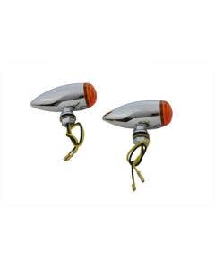 V-Twin 33-0473 Chrome LED Mini Bullet Turn Signals Amber LED Lights 3/8" Stem
