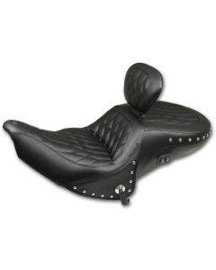 Mustang 79664 Black Diamond Stitch Touring Seat w/Backrest & Heat 15-18 Indian 0810-1983 08101983