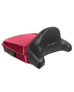 Hogworkz Wicked Red Denim Chopped Tour Pack Full Backrest Black Hardware for Harley FLH '97-'24