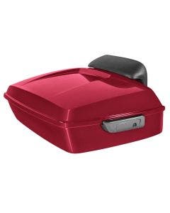 Hogworkz Wicked Red Denim Chopped Tour Pack Slim Backrest Chrome Hardware for Harley FLH '97-'24