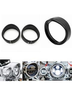 Vivid Black 7" Headlight + 4.5" Passing Light Trim Ring Bezel Visor for Harley
