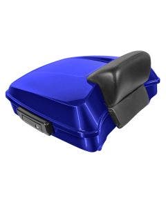 Hogworkz Zephyr Blue Chopped Tour Pack w/ Slim Backrest Black Hardware for Harley FLH '97-'24
