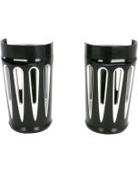 Arlen Ness Deep Cut Black Fork Boots Sliders Cow Bells Standard for Harley 14-up