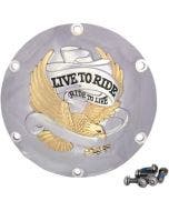Drag Specialties Gold Live To Ride Derby Cover 6-Hole Harley Sportster 04-Up
