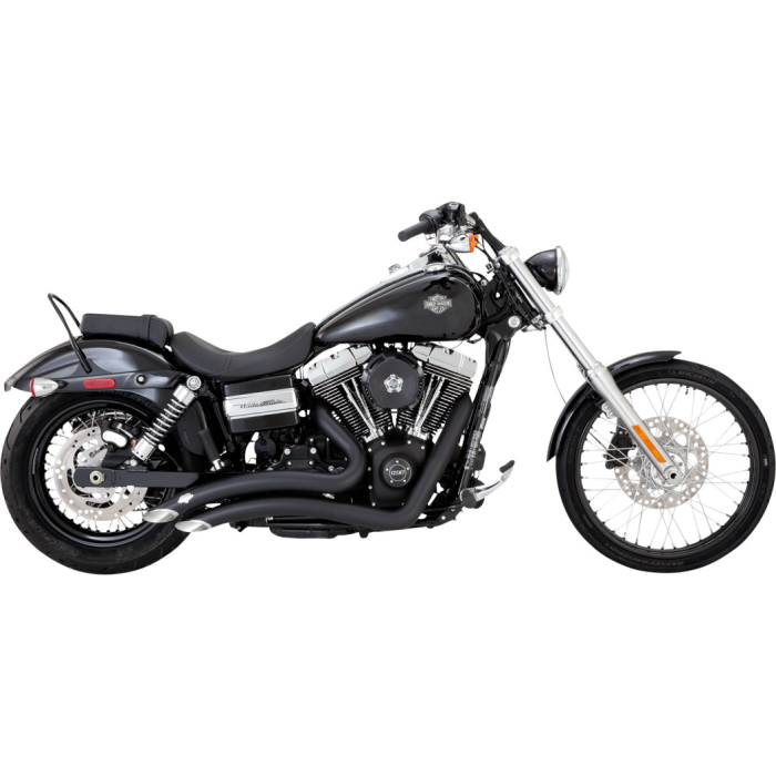 Vance Hines 43371 Black Big Radius 2 into 2 Exhaust System 06 17 Harley Dyna Custom Chopper Bike Performance Muffler Headers Aftermarket Power Loud 2.5 2 1 2 Inch Pipes 46061 1800 2128 18002128 VH0255
