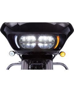 Ciro Black LED Headlight Fang Bezels w/ Amber Turn Signals Harley 15-20 FLTR 