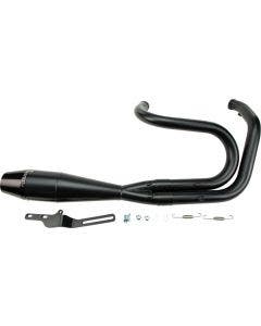 Sawicki 2 into 1 Black Shorty Cannon Pipe Black Tip Exhaust Harley Dyna 91-17