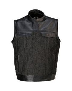 Z1R Linchpin Black Cowhide Leather Denim Vest Motorcycle Conceal Carry (SM-5XL)