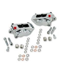 Hawg Halters HHI Chrome 4-Piston Dual-Disc Front Calipers 00-07 Harley FLH/T & V-Rod