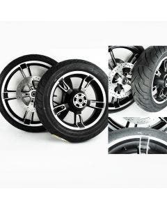 Black Cut Reinforcer 21 Enforcer 16 Wheels Rotors Tires Package Set 09-22 FLH/T